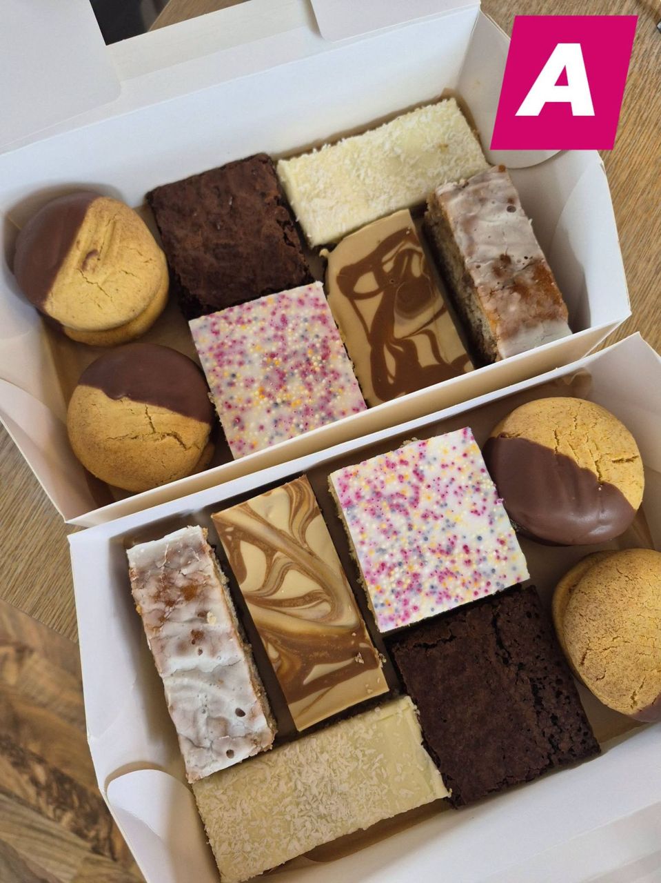 Treat box of tray bakes, brownies and dipped biscuits